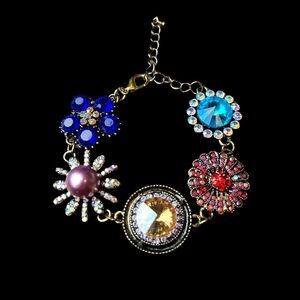 Trendy Colorful Multicolor Faux Gems & Rhinestone Fairycore Charm Bracelet